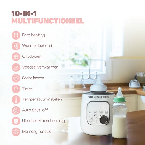 Vulpes Goods® BabyCare Flaschenwärmer PRO 10 in 1 - Erwärmung von Flüssigkeiten und Nahrung - 4-teiliges Reinigungsset - BPA-frei - Weiß