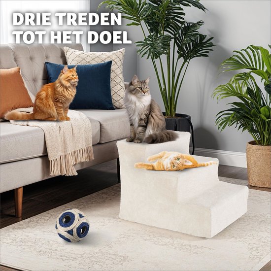 tectake Hundetreppe oder Katzentreppe, Haustiertreppe, Einstiegshilfe mit waschbarem Bezug, extra flache Stufen, Haustiertreppe für Sofa, Bett oder Auto (beige, 37 x 45 x 34,5 cm, 3)