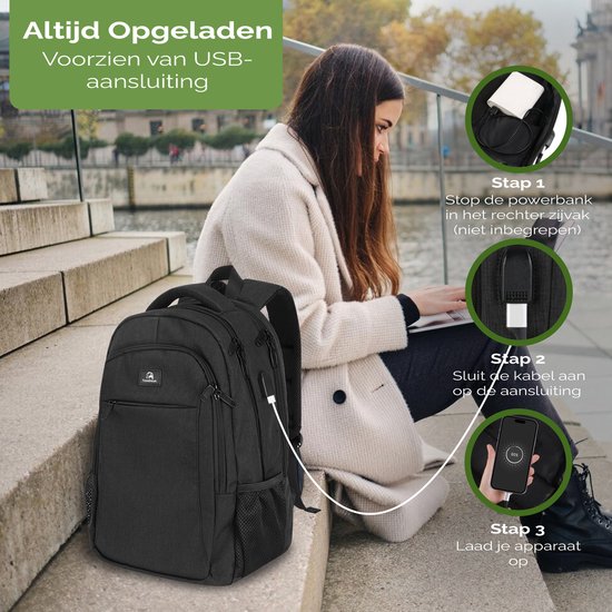 Travelhawk Rucksack - 28L - 15.6 Zoll - Laptop-Rucksack - Rucksäcke - Rucksack - Männer & Frauen - Wasserabweisend - Mit USB-Ladeanschluss