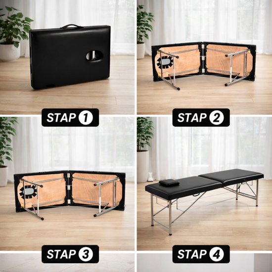 Fitby Massageliege - Klappbare Massageliege - Behandlungstisch - 200kg Tragkraft Verstellbare Höhe (60-80 cm) - 180x60 cm - Schwarz