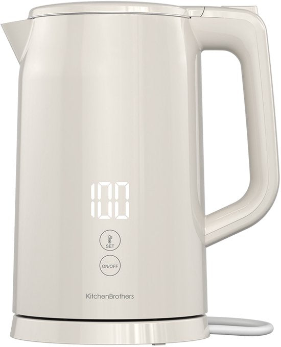 KitchenBrothers Wasserkocher - 1.7L - Mit Temperaturregelung - Elektrisch - Warmhaltefunktion - Display - Doppelwandig - Cool-touch - 2200W - Beige