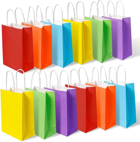 Partizzle 24x Paper Handout Bags - Candy Bags für Kinder - Handout Bags Kinderparty Geburtstag - Kleine Spielzeug Geschenktüten - Karneval Candy Handout Bags Fidget Toys Treat Bags - 21x15 cm
