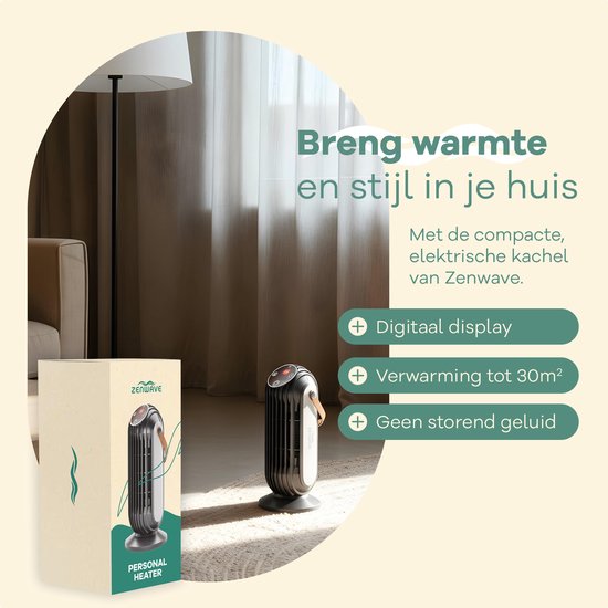 Zenwave Elektroheizgerät mit Display - Kompakter 1500W Heizlüfter - Heizgerät mit 2 Heizmodi und 1 Lüftermodus - Elektrische Heizung für Innen und Außen - Schwarz
