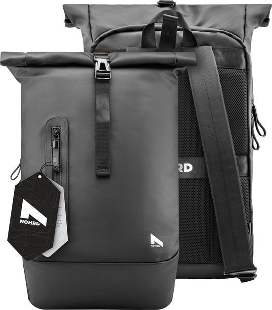 NOHRD Waterproof Rolltop Backpack Black - Rucksack Männer & Frauen - Wasserdicht - Rucksack mit Laptopfach - Wasserdichter Rucksack Laptop - Rucksäcke