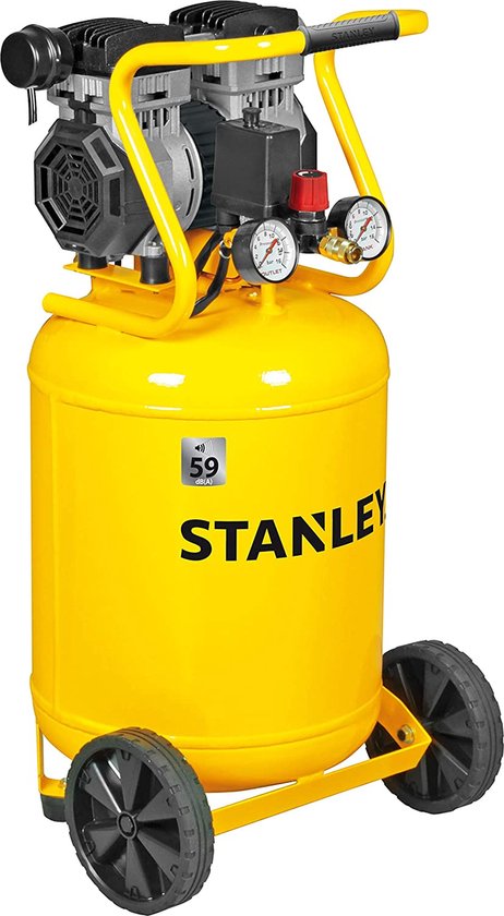 Stanley Kompressor, ölfreier Luftkompressor, geräuscharmer Kompressor, vertikal, 1 PS, 8 bar, Tankinhalt 50 L