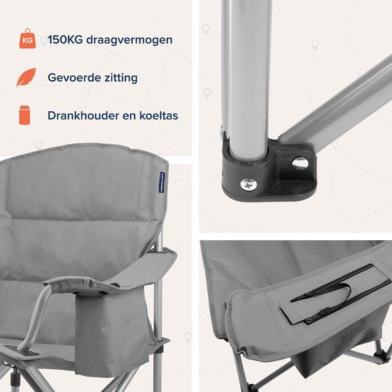 TRVLMORE Campingstuhl - Klappbar - 150 kg Belastbarkeit - Mit Getränkehalter & Kühlfach - Schwarz