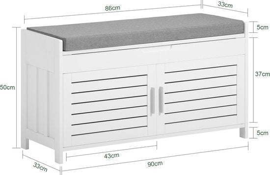 SoBuy FSR102-W Aufbewahrungsbank - Weißer Schuhschrank mit Bank und 2 Türen
