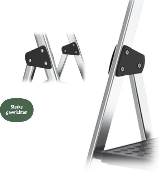 BRASQ Haushalts-Stufenleiter 4 Stufen Silber - klappbare Aluminium-Küchen-Stufenleiter für den privaten und professionellen Einsatz - Leiter - Rutschfest