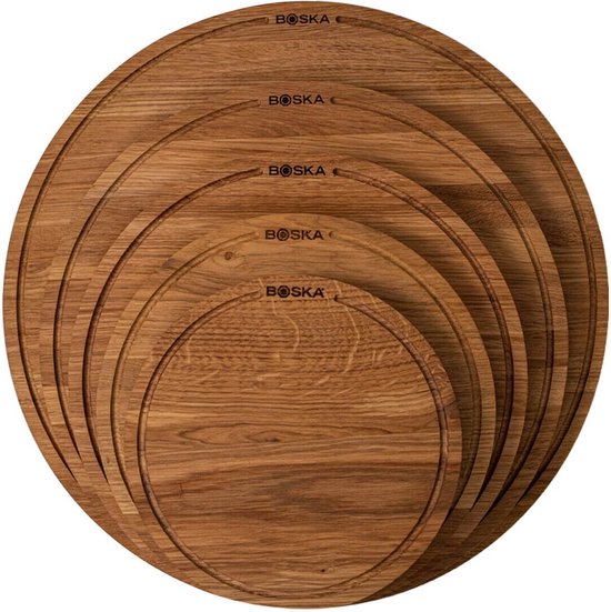 Boska Pizzabrett Friends XL - Grillzubehör - Eichenholz - Praktische Auffangwanne - Ø 40 cm