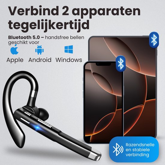Otiume Wireless Headset - Geräuschunterdrückung - Inklusive Ladekoffer - Bluetooth 5.0 - 100 Stunden - Wasserdicht - Bluetooth Headset - Freisprechen Auto Bluetooth - Arbeit Ohrhörer - Ohrhörer - Wireless Headset mit Mikrofon - Büro Ohrhörer