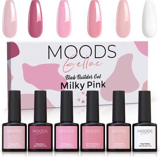 Moods Gellac BIAB - Builder in a Bottle - BIAB Nagelaufbau-Gel - Milky Pink - HEMA & TPO Frei