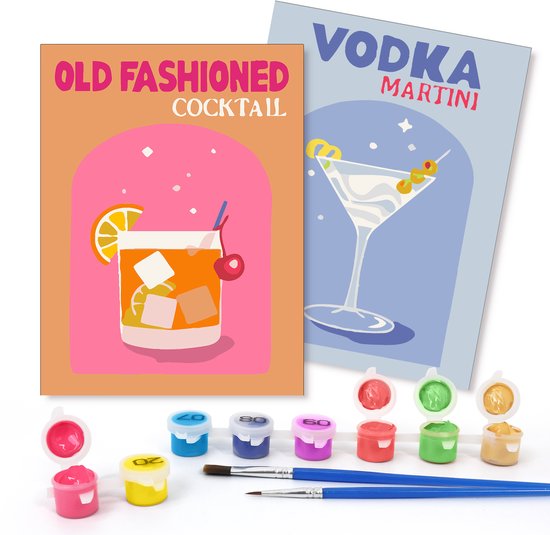 Rubye® Malen nach Zahlen Erwachsene - Wodka Martini - Cocktails - Inklusive Farben und Pinsel - Leinwand Malerei Leinwand - Farben nach Zahlen - Doppel Set - 15x20cm