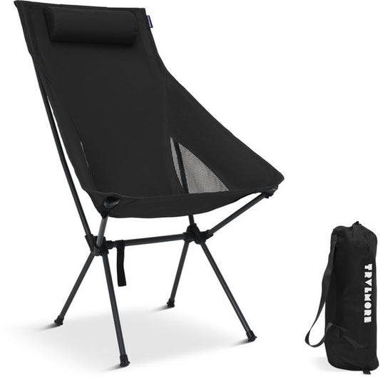 TRVLMORE Campingstuhl - klappbar - 120KG Tragkraft - inkl. Tragetasche - Klappstuhl - Angelstuhl - Campingstuhl - Klappstuhl - Schwarz