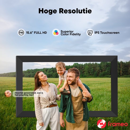 Denver Digitaler Bilderrahmen 15,6 Zoll – XL – Full HD – Frameo-App – Fotorahmen – Digitaler Kalender – WLAN – 32 GB – IPS-Touchscreen – PFF1504