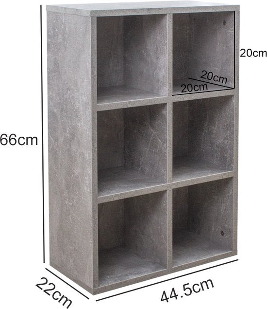 VDD-Fächerschrank - Aufbewahrungsschrank - Bücherregal - Wandschrank - 6 offene Fächer - Grau - 97,5x 97,5x33 cm