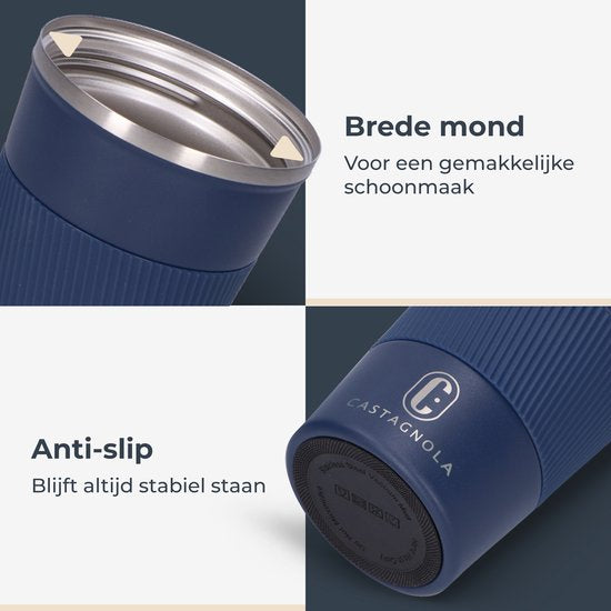 Castagnola Thermos Cup - Kaffeebecher To Go - Reisebecher für Kaffee und Tee - Teebecher - 380 ML - Edelstahl - Blau