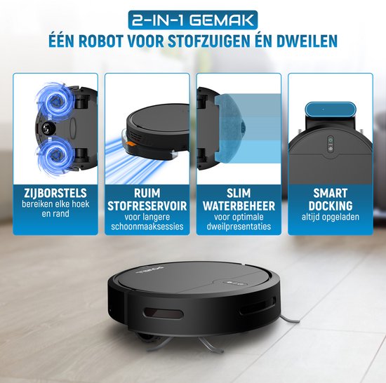 Powell Staubsauger Roboter - Staubsauger Roboter mit Wischfunktion - Staubsauger Roboter mit Ladestation - Staubsauger Roboter - Wischroboter - Schwarz