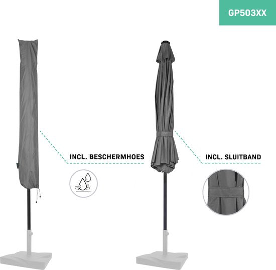 VONROC Premium Stick Sonnenschirm Recanati Ø300cm - Inkl. Schutzhülle - Runder Sonnenschirm - Neigbar - UV-beständiges Tuch - Grau