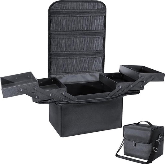 Make-up Organizer Box, Vanity Case, Cosmetic Storage Box - Professionelle große Reise Make-up Artist Bag mit Fächern - Women's Vanity Beauty Kit Organizer für Make-up Cosmetics, schwarz