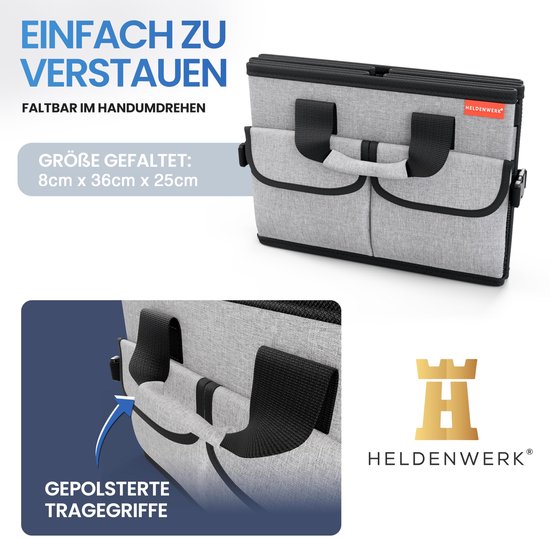 HELDENWERK Premium-Kofferraum-Organizer mit Deckel, stabil & rutschfest - Faltbare Kofferraumtasche, groß mit doppeltem Boden - Kofferraumbox, Kofferraum-Organizer-Box