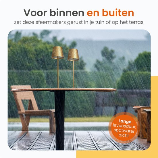 Goliving Essence Tischlampe Wiederaufladbar - 2 Stück - Kabellos und dimmbar - Moderne Touch-Lampe - Nachtlampe für das Schlafzimmer - 38 cm - Gold