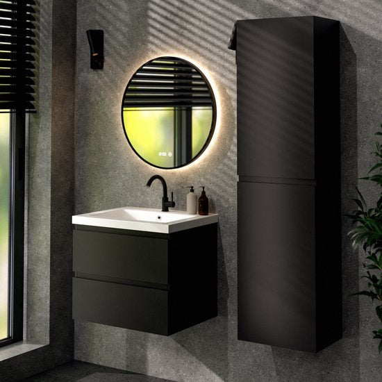 Mirlux Badmöbel Matte Schwarz 60 cm - Waschtisch Weiß - Badmöbel Set - Waschtischschrank Matte Schwarz