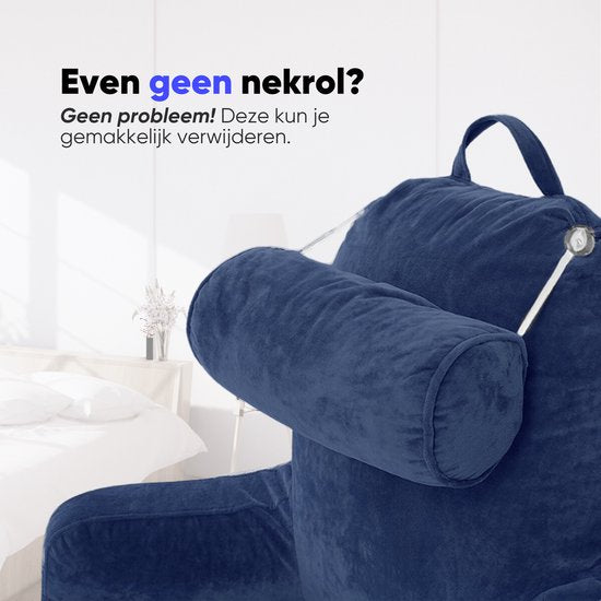 Q-Living XXL Lesekissen mit extra Nackenrolle - Relaxkissen - Sitzkissen - Rückenstütze - Lesekissen fürs Bett - Blau