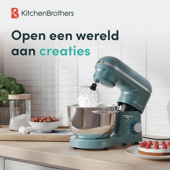 KitchenBrothers Küchenmaschine - Küchenroboter - 6.2L - Mixer mit Rührschüssel - Küchenmixer - 2000W - Pastellgrün