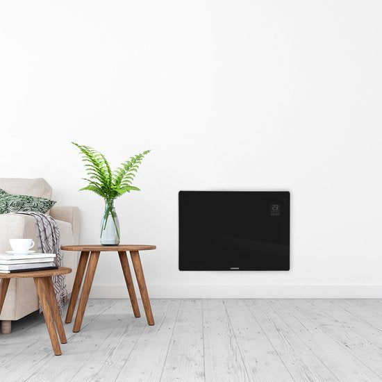 VONROC Luxury electric heater - Konvektorheizung mit Glasscheibe - 750W/1500W - Beheizt Räume bis zu 18m2 - Gesteuert sowohl mit App (über Wifi) als auch manuell - Einstellbarer Thermostat und Timer - Schwarz