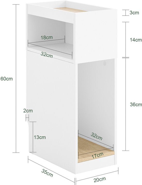 SoBuy Schmaler Nachttisch mit Schublade und offenem Regal - 25 x 35 x 60 cm - Platzsparendes Design - MDF - Skandinavischer Stil - Holzfarbe