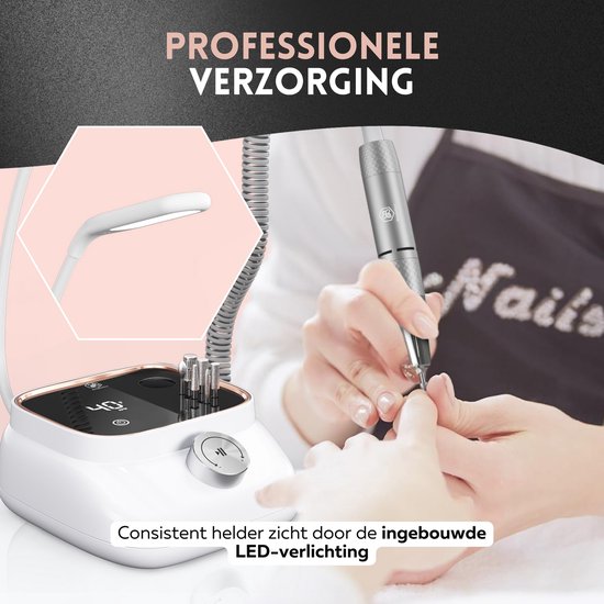 Beeperfect® Elektrische Nagelfeile Desktop Edition - Nagelfräse - Maniküre- und Pediküreset - 40.000 U/min - kabellos & wiederaufladbar - 11 Bits 3 Zubehör & 56 Schleifrollen - Rose Gold