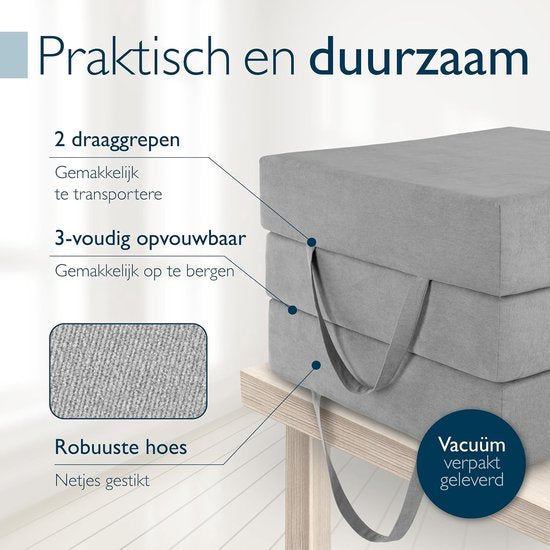Beautissu VS95 - Premium-Faltmatratze L 80X200cm - Extra dicke 14cm Memory Foam Faltmatratze H3 - Waschbar - Einfacher Transport - Grau
