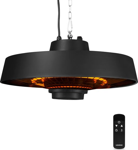 VONROC Atmosphärischer Terrassenstrahler hängend - Vulcano 2000W - Leistungsstarke Infrarotlampe - mit 2 Heizstufen, Timer und Fernbedienung