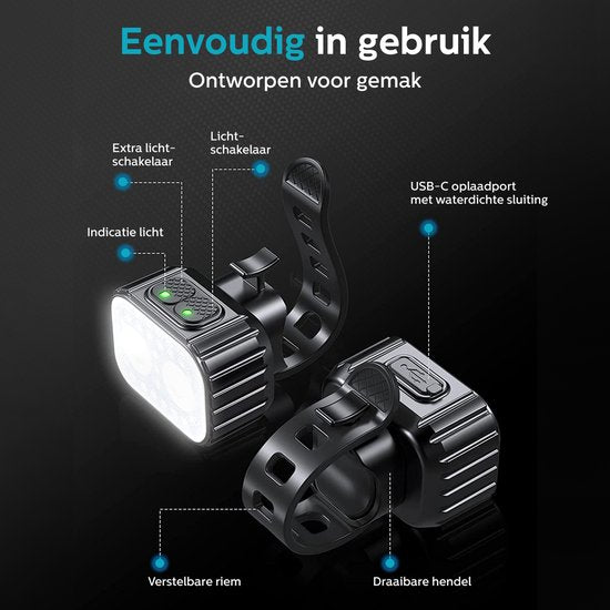 Inlustro Fahrradlicht-Set - Front-/Rücklicht - LED-Fahrradlicht rot und weiß - Fahrradlicht-Scheinwerfer - wasserdicht - USB wiederaufladbar