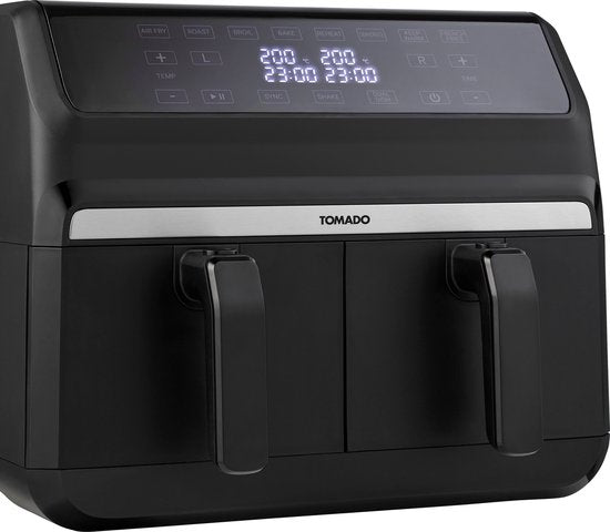 Tomado TAF8001B - Doppel-Luftfritteuse - 2 x 4 Liter Fassungsvermögen - 1700 Watt - Touch-Bedienung - 8 Automatikprogramme - Schwarz