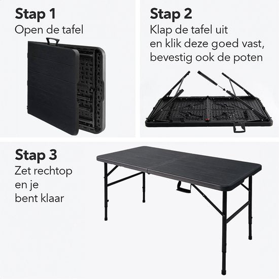 LifeGoods Klapptisch - 180x74 cm - Stabiler Klapptisch - Wetterfest - Klappbarer Esstisch - Campingtisch - Klapptisch für drinnen und draußen - Schwarze Holzmaserung