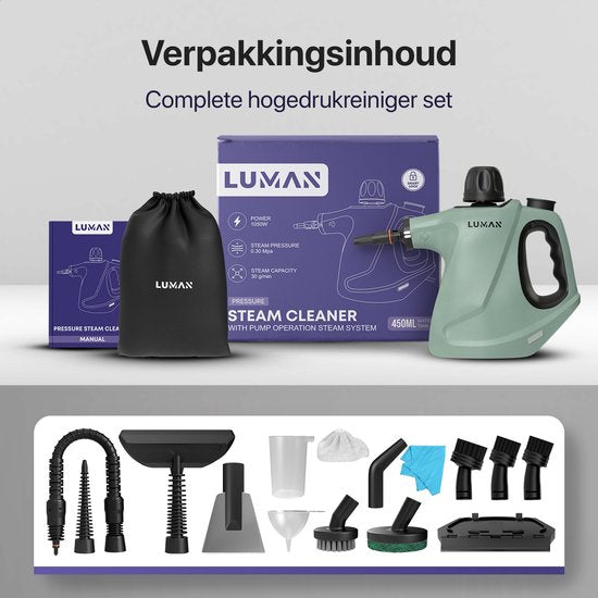 LUMAN - 16 in 1 Dampfreiniger C3 - Handdampfreiniger - Steam Lock Funktion - 1050 Watt - 450 ML - Grün