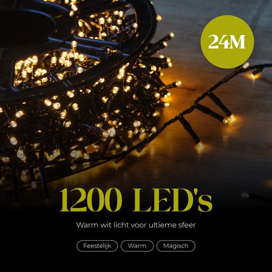 Giftmas Weihnachtsbaumbeleuchtung - Weihnachtsbeleuchtung für den Außenbereich - 24M Lichterketten - 1200 warmweiße LEDs - Innen- und Außenbereich - warme Lichteratmosphäre