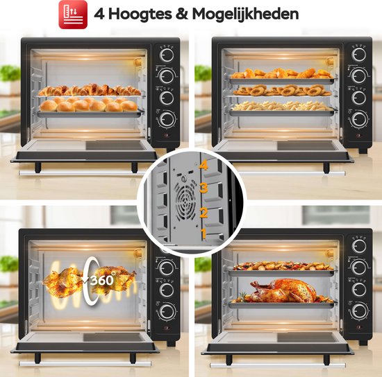 TurboTronic EV35 Freistehender Backofen 35L - Mini-Backofen - Elektrobackofen - Schwarz