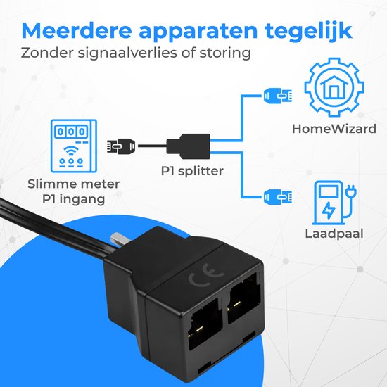 Nuvance P1 Splitter - Passiv - Geeignet für Homewizard - P1 Zähler, Ladesäule, Energiezähler, Smart Meter - RJ12 Port