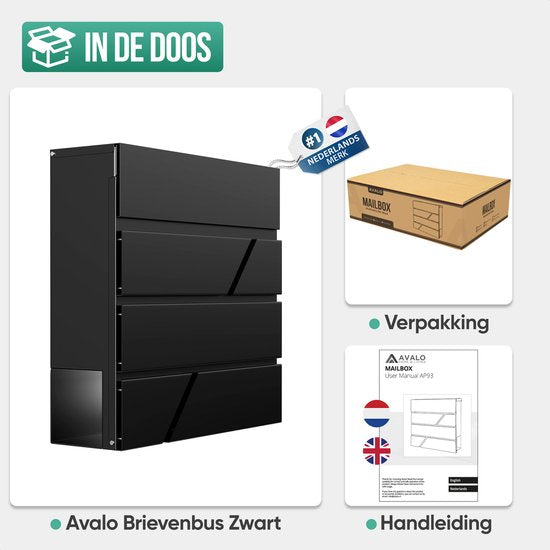 Avalo Briefkasten Edelstahl Schwarz mit Zeitungsbox und Schloss - Inkl. Befestigungsmaterial & 2 Schlüssel