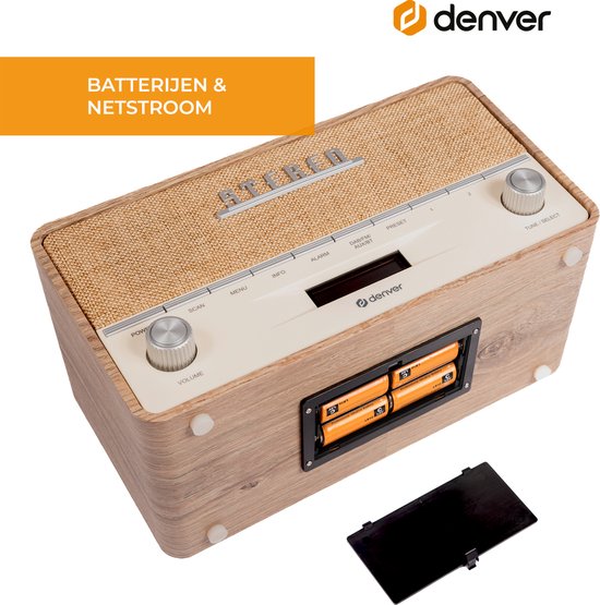 Denver DAB Radio XL - Retro-Radio - Bluetooth - DAB+/ FM - Batterien & Netzanschluss - DAB36LW