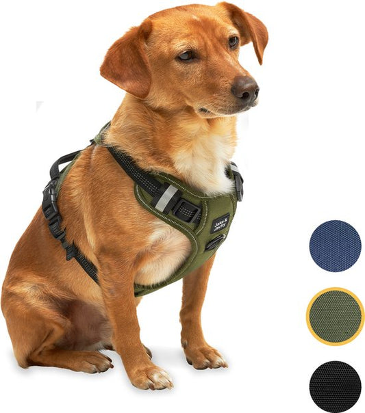 Jake und Jacky Hundegeschirr – Anti-Zug-Geschirr – Hundegeschirr – Y-Geschirr für Hunde – Reflektierend – Grün – Größe S