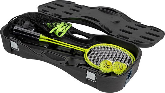 VirtuFit 2-in-1 tragbares Badminton- und Tennis-Set – Gelb - Inklusive Koffer und Schläger - Verstellbares Netz - Auch für Volleyball und Fußball geeignet - Komplettset - Badmintonschläger - Badminton-Set - Badminton-Federbälle