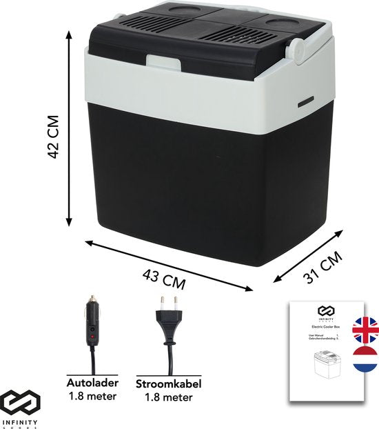 Infinity Goods Elektrische Kühlbox - 30L - Kühlbox - 12V und 230V - Kühlbox - Kühlen und Heizen - Schwarz