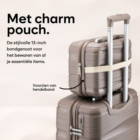 SKYCASES Travelin' Charm 4-teiliges Trolley Set - Handgepäck & Check-in Koffer - 32L/60L/98L - Zahlenschloss - 360° geräuschlose Räder - Leicht & Stabil - Modernes Design - Champagner