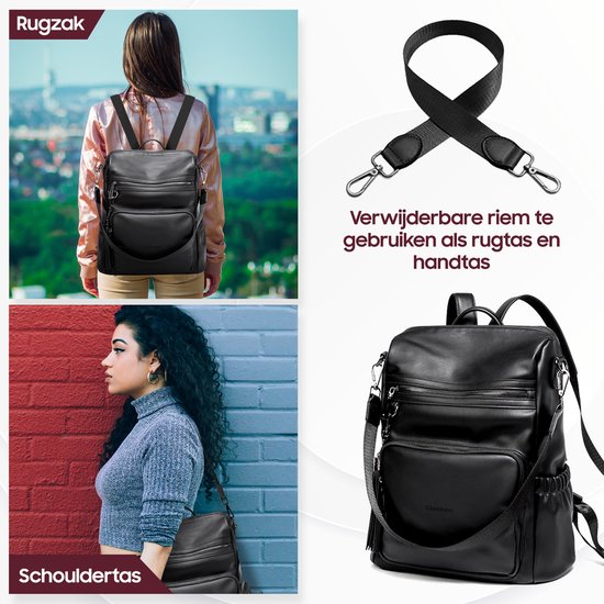Glennoo Rucksack - Damen - Wasserdicht - Klein - Anti-Diebstahl-Fach - Rücken, Schulter, Handtasche in einem - Weiches PU-Leder