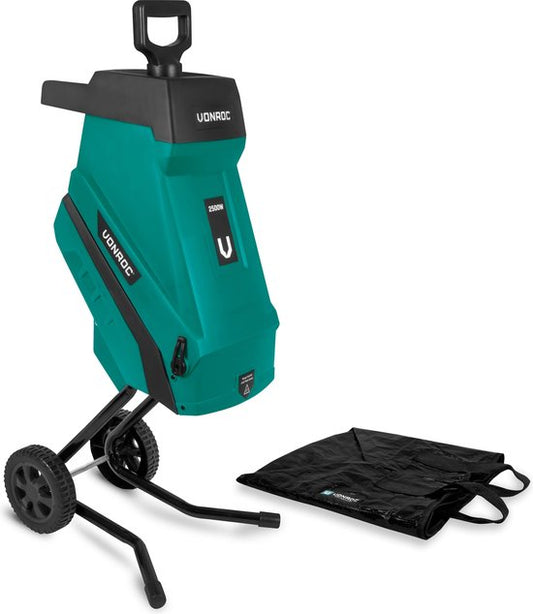 VONROC Schredder/Häcksler 2500W - Für Äste bis zu Ø45mm - Inkl. 45L Auffangbeutel & Schiebestock