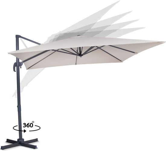 VONROC Premium Floating Parasol Pisogne - 300x300cm - Inkl. Kreuzfuß & Schutzhülle - Quadratisch - 360° drehbar - Neigbar - UV-beständiges Tuch - Beige
