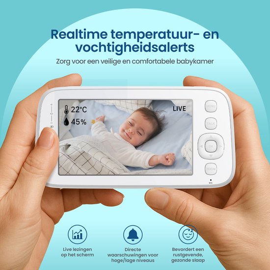 Gologi Babyphone mit Kamera - Babyphone - Babykamera - Ferngesteuert über App und Bildschirm - Weiß